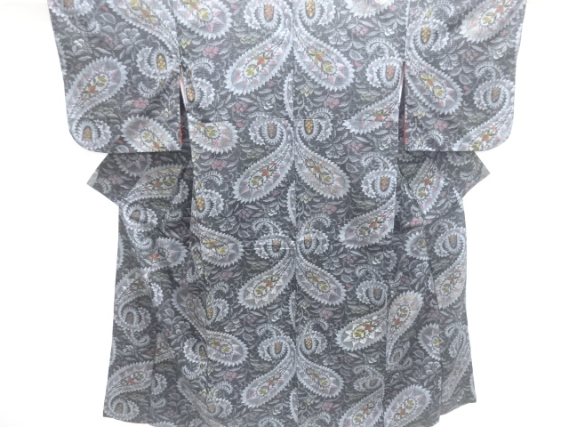 JAPANESE KIMONO / ANTIQUE KIMONO / TAISHO ROMAN STYLE / WOVEN FLOWERS & ABSTRACT PATTERN